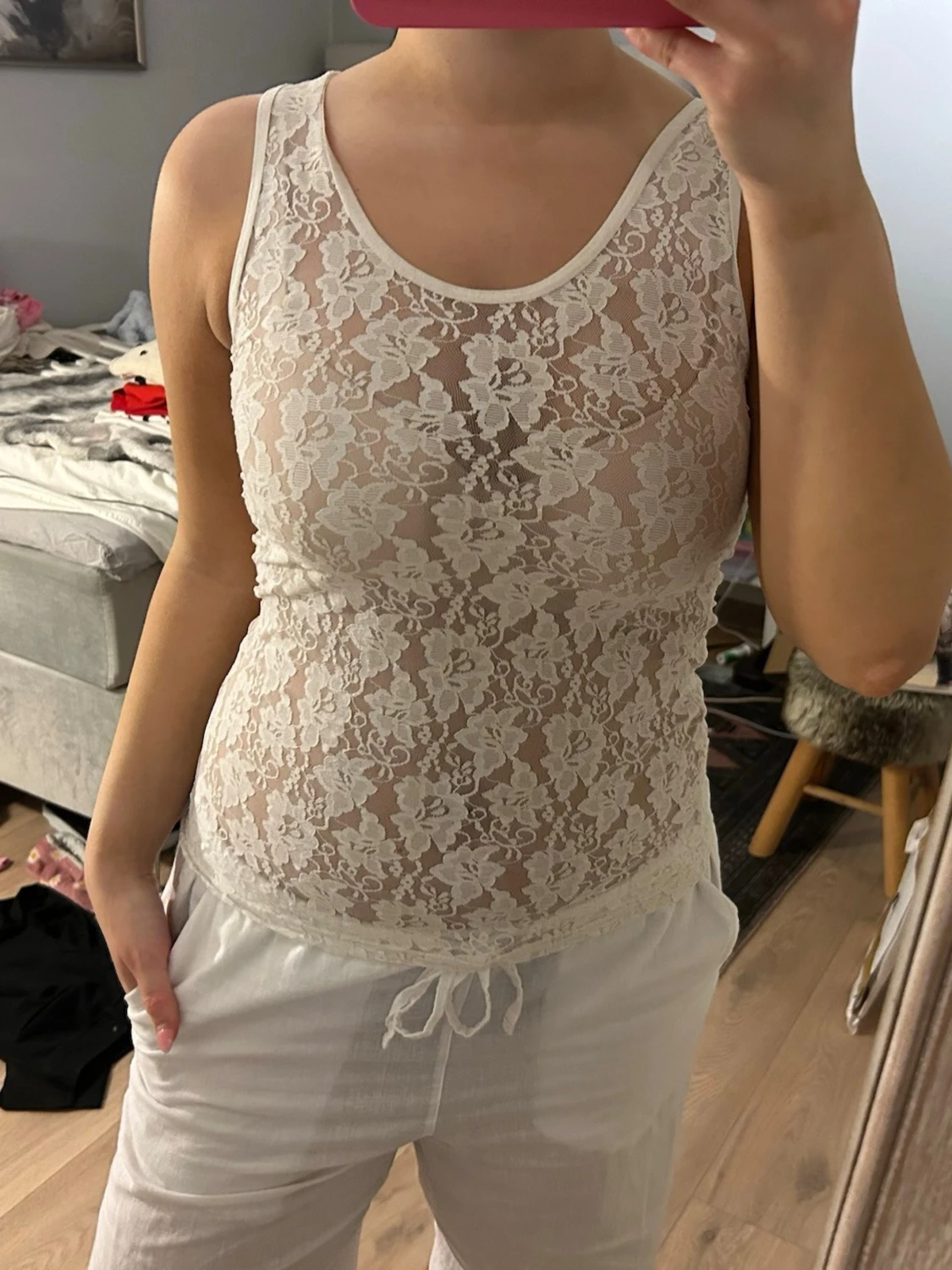 Vit blommig spetslinnetopp - 1