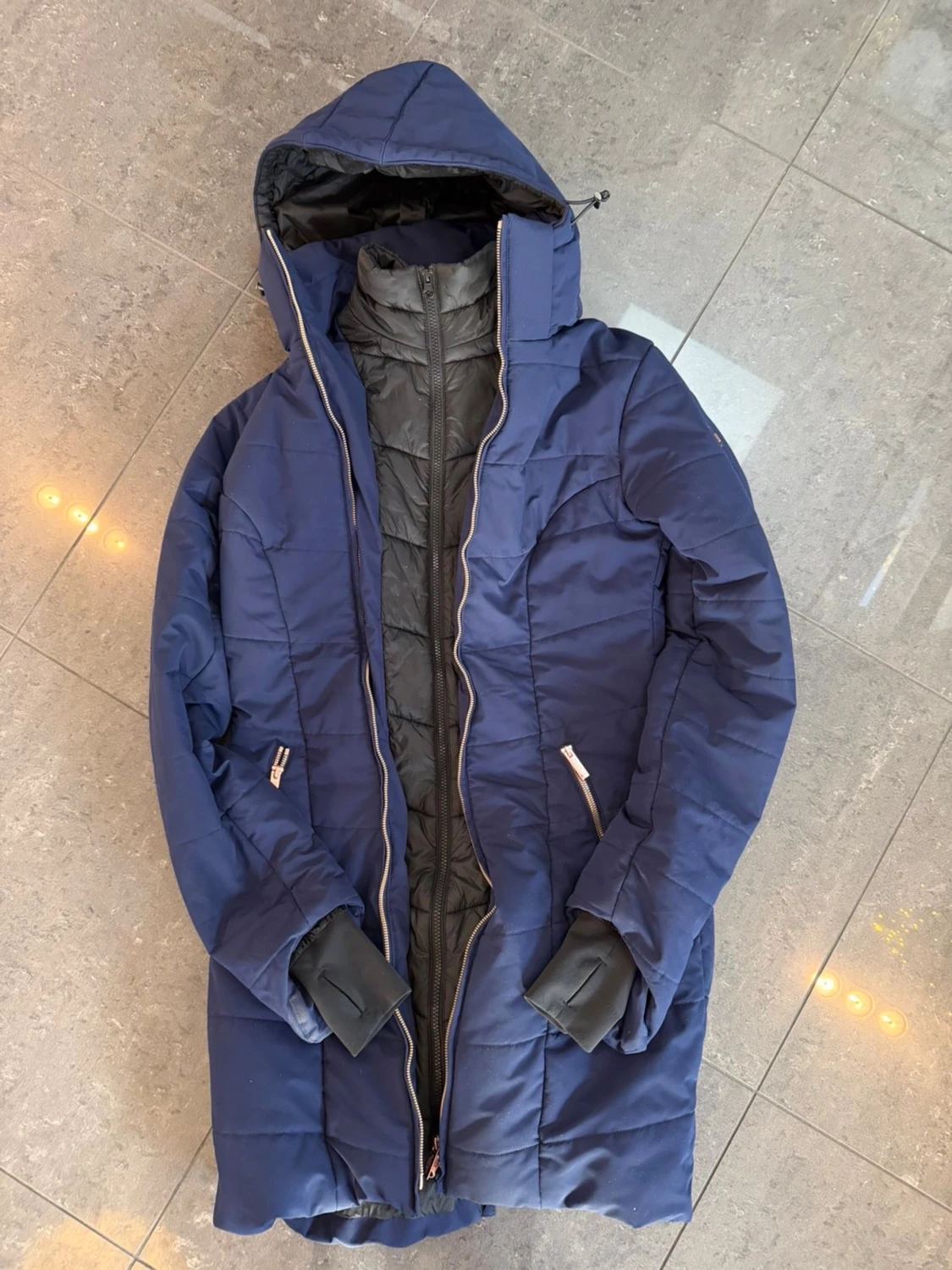 Marinblå lång dunjacka Equestrian XS - 1