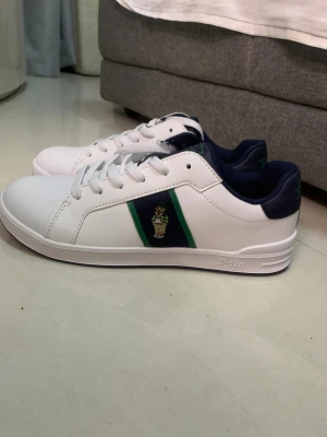 Skor  - Hej säljer ett par Ralph lauren skor mörkblåa/vita/gröna. Helt nyandvända . Storlek 41 !