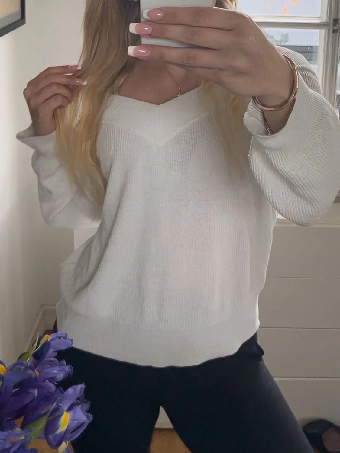 Vit off shoulder stickad tröja - 2