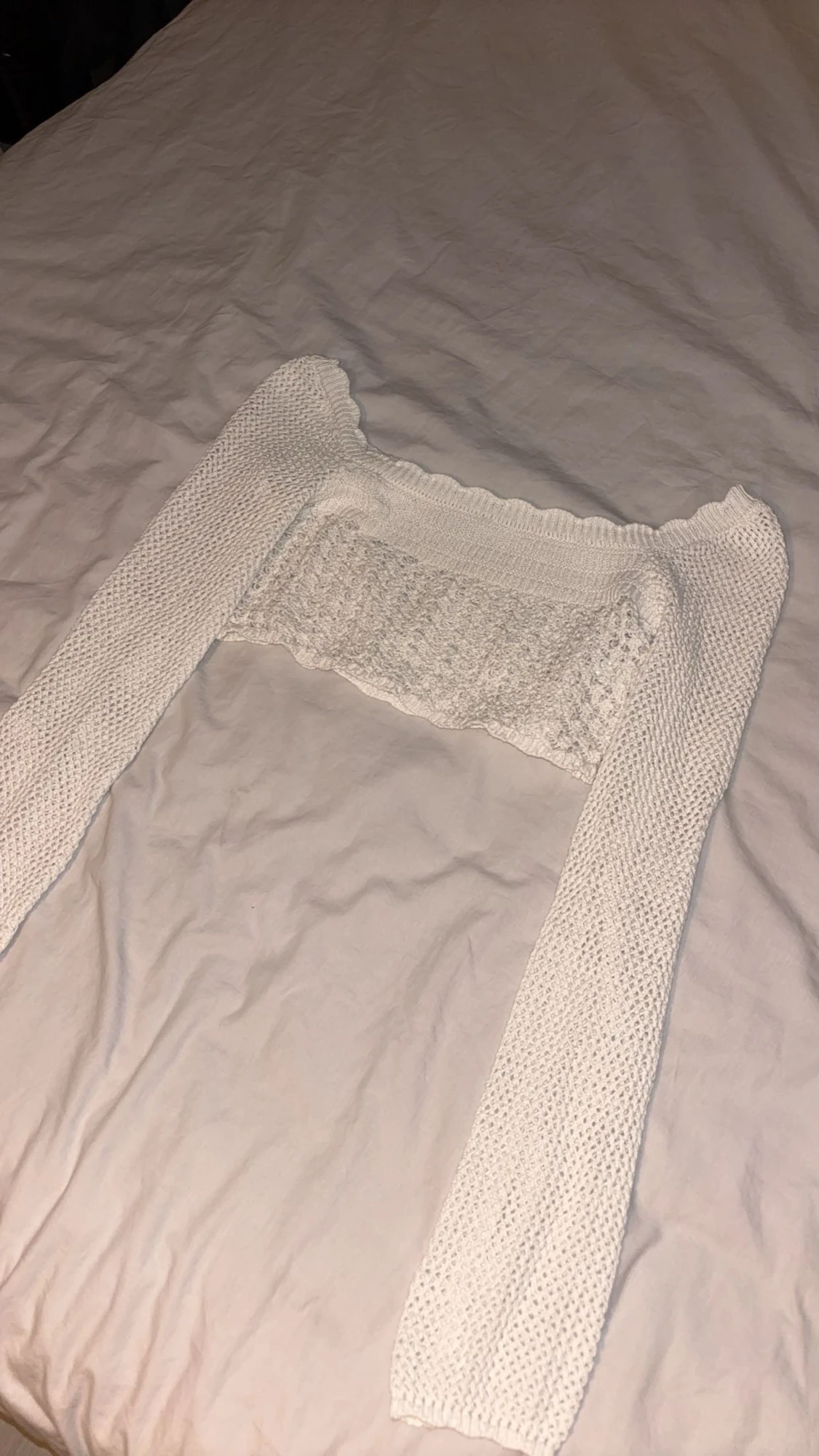 Vit croppad virkad långärmad topp - 1