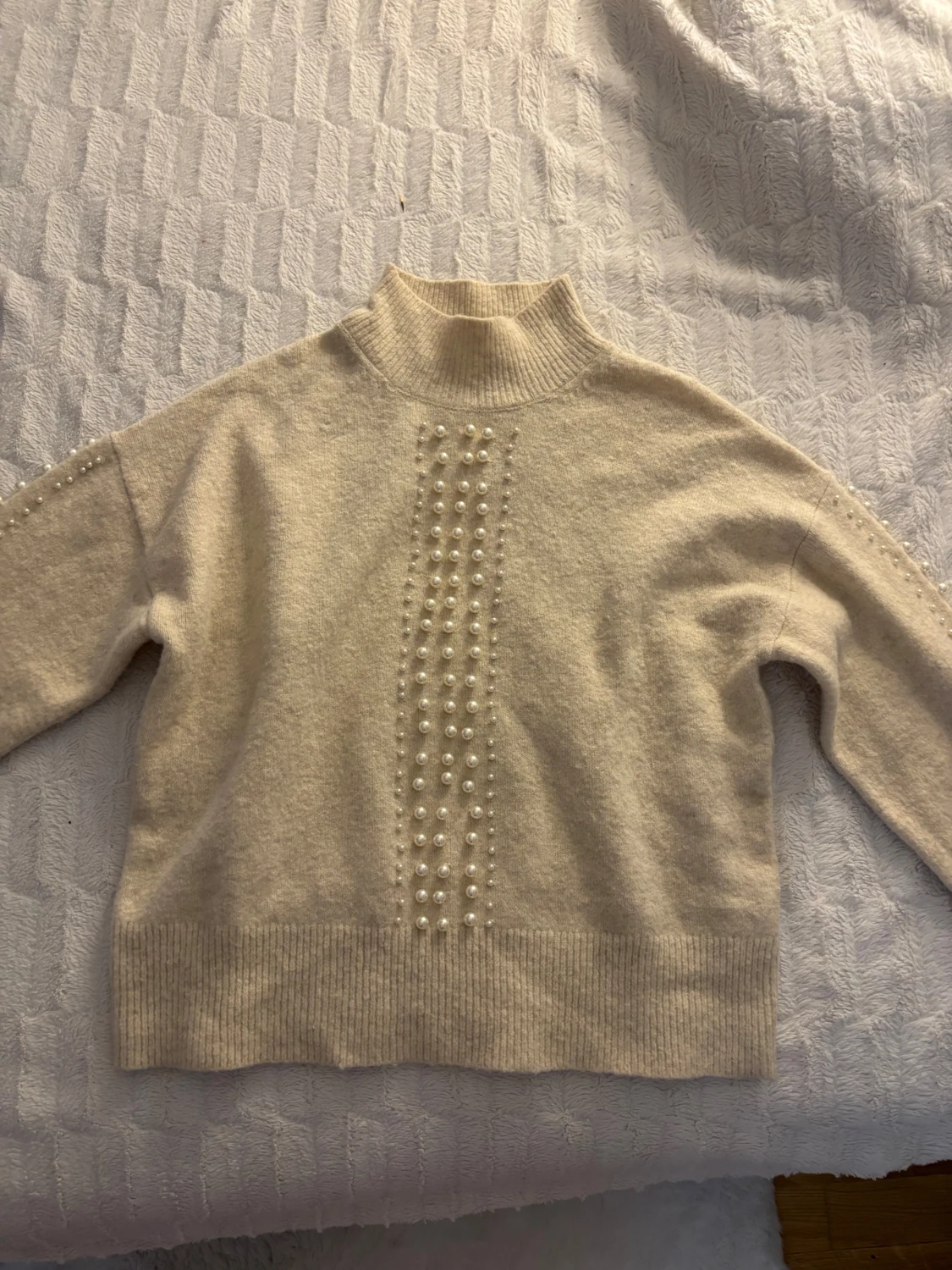 Beige Pearl Knit Sweater  - 1