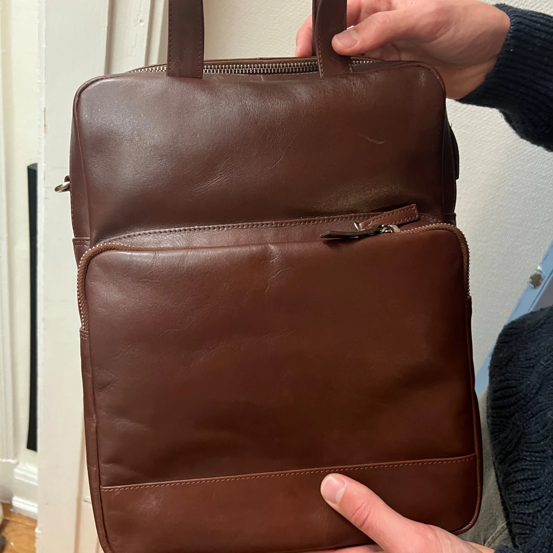 Brun skinn portfölj med dragkedja - 1