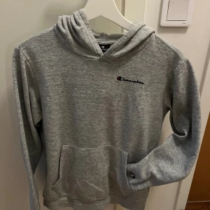 Grå hoodie från Champion XL - Snygg grå hoodie med huva från Champion med broderad logga på bröstet och ärmen. Ficka på magen.  