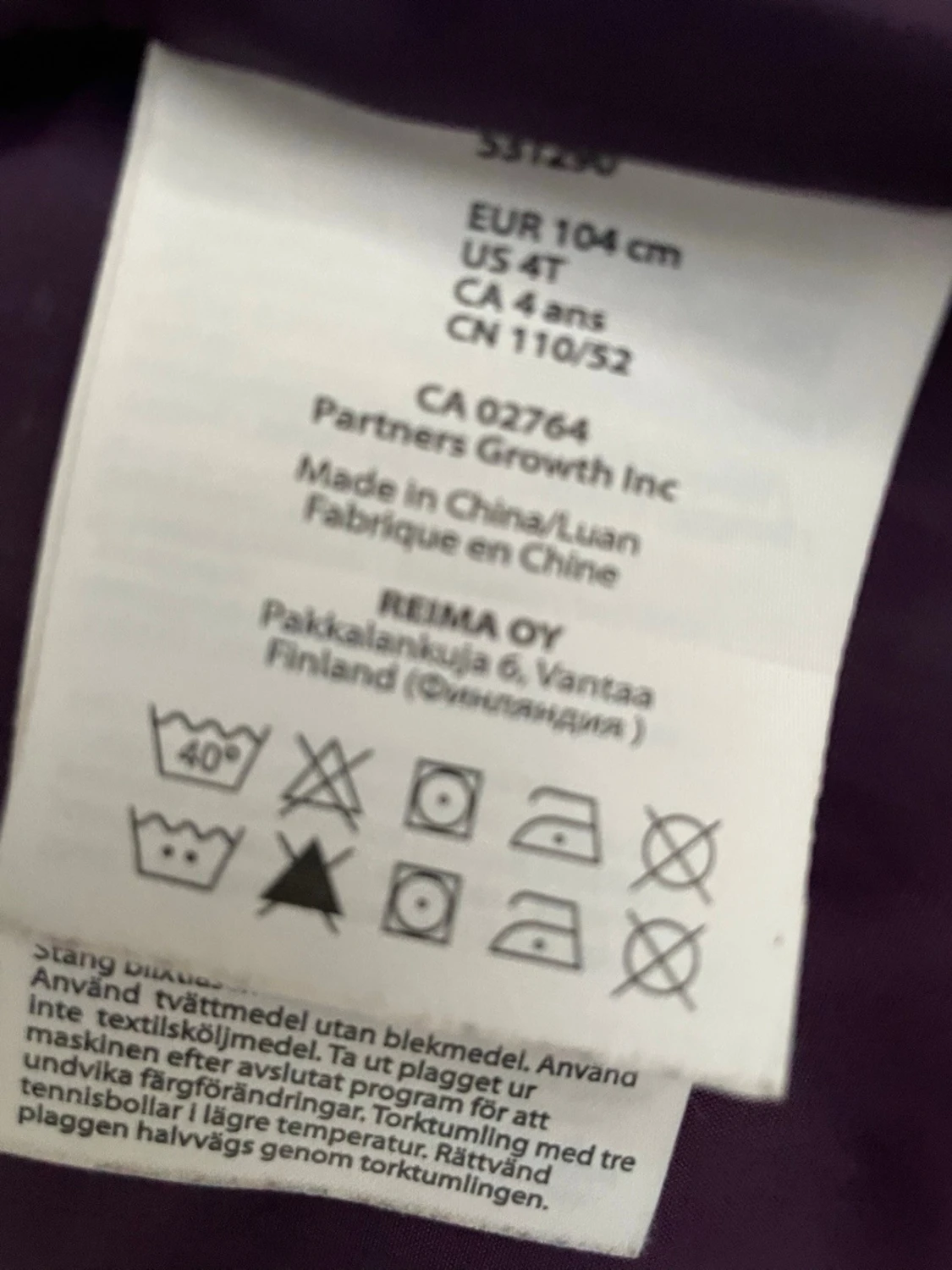 Lila pufferjacka från Reima - 2