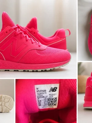 New Balance rosa sneakers - Snygga sneakers från New Balance i en stark rosa färg med mesh- och syntetdetaljer. Skorna har en klassisk låg siluett, vita sulor och stora N-loggor på sidorna. Perfekta för dig som vill sticka ut med färg på fötterna.