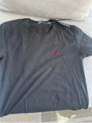 Svart t-shirt  - Svart t-shirt med klassisk rund hals och röd broderad logga på bröstet. Enkel och stilren design som passar till det mesta. Tillverkad i mjuk bomull för skön känsla.