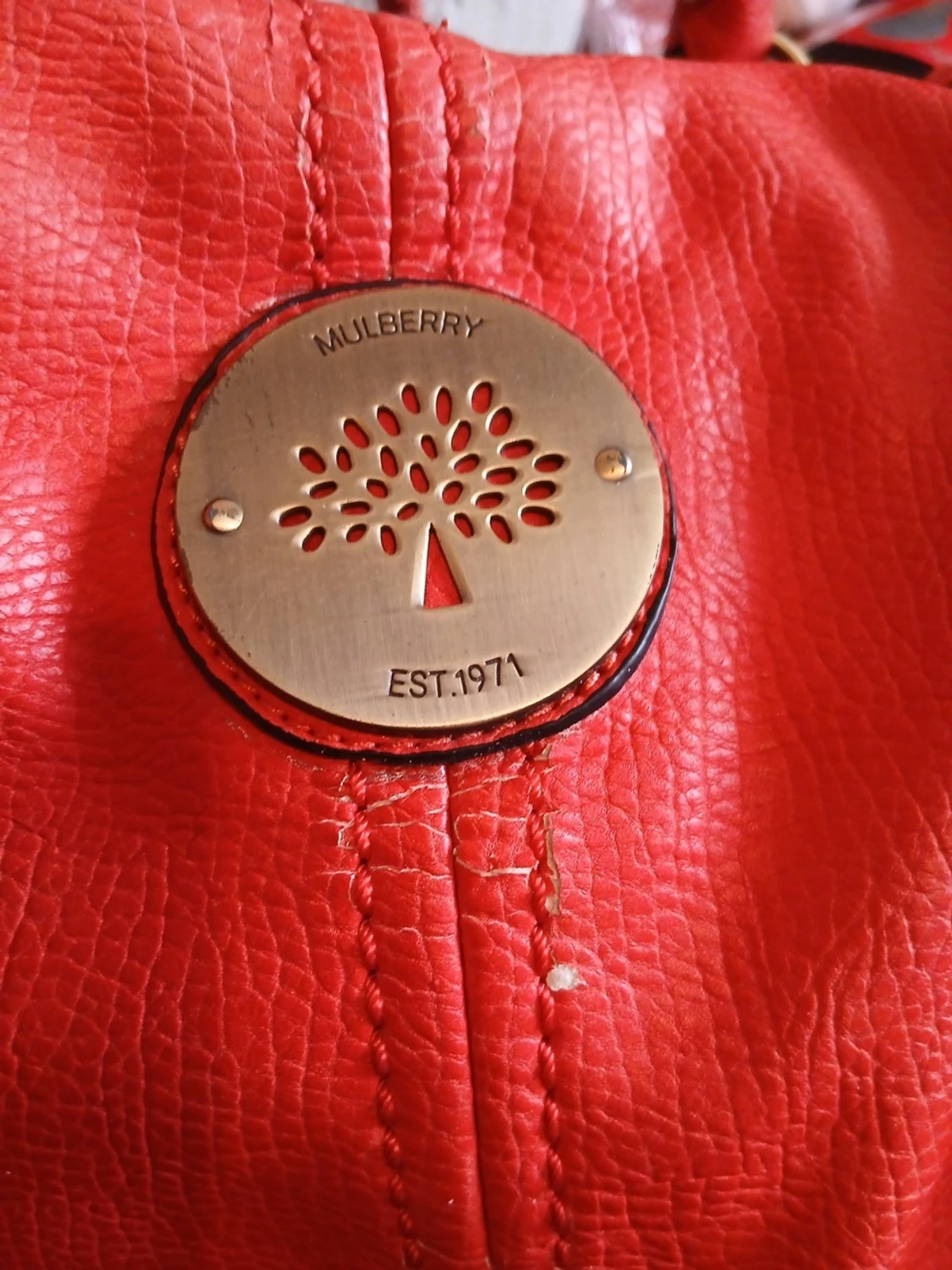 Orange handväska med flätade handtag - 4