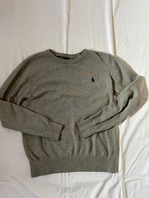 Grå tröja från Polo Ralph Lauren - Klassisk grå tröja från Polo Ralph Lauren med rund halsringning och diskret broderad logga på bröstet. Tröjan har ribbade muddar vid ärmslut och nederkant, perfekt för en stilren och enkel look. Materialet känns mjukt och bekvämt.