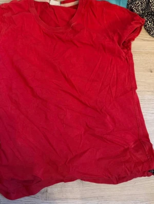 Röd basic t-shirt i bomull - En enkel röd t-shirt i mjuk bomull med rund hals och korta ärmar. Perfekt till jeans eller shorts för en avslappnad look. Klassisk passform och utan tryck eller mönster.