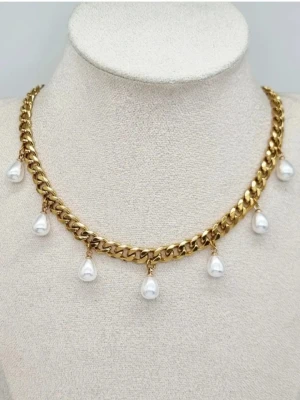 Handgjort halsband med pärlor  - Material-18K guldpläterat rostfritt stål 304. Kedjetjocklek-7,4mm. ❤️ #8