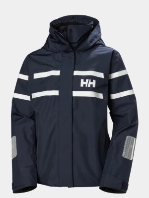 Marinblå regnjacka från Helly Hansen - Snygg marinblå regnjacka från Helly Hansen med vita reflexdetaljer på bröstet och ärmarna. Jackan har huva, hög krage och kardborre vid ärmsluten. Tillverkad i vattentätt material, perfekt för regniga dagar. Stora HH-loggan på bröstet ger en sportig look.