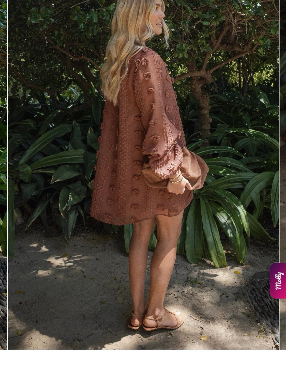 Brun kortklänning med volangärmar - 1