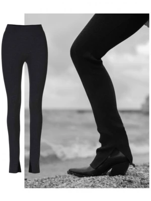 Merino wool leggings - 100% extra-fine merino wool ribbed leggings in classic black. Sott, warm and breathable. Perfect for layering in autumn and winter. Size XS (EU 34). Very good condition. High-rise fit with elastic waistband. Made in Lithuania.