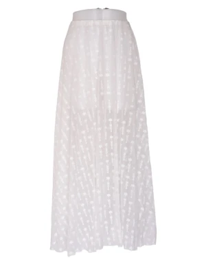 Vit meshkjol med blommönster - Säljer en vit, vadlång meshkjol med broderade små blommor. Kjolen har resår i midjan och är lätt transparent med ett romantiskt och luftigt uttryck. Perfekt för dig som gillar en feminin och trendig stil.