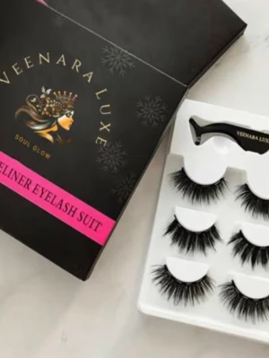 Magnetiska ögonfransar  - Ett kit med svarta, fylliga lösögonfransar från Veenara Luxe. Setet innehåller flera par fransar i olika former och ett appliceringsverktyg. Fransarna är tillverkade av syntetiskt material och ger ett dramatiskt och intensivt resultat.