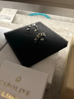 Silvriga örhängen med nitar - Säljer ett par silvriga örhängen från Edblad! Ena har en plupp från annat örhänge men inget som synd eller stör💞