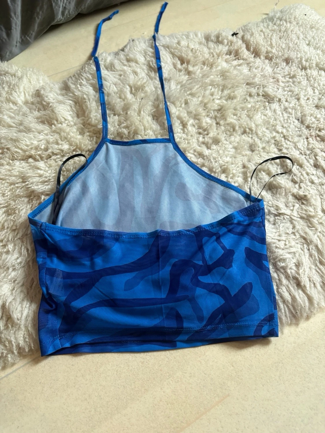 Blå mönstrad croppad linnetopp - 1