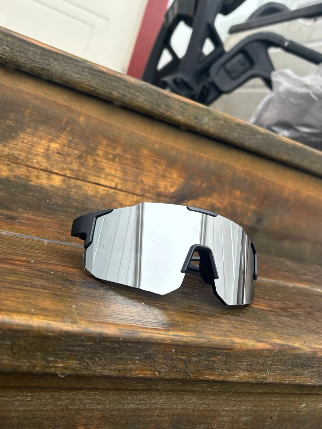 Silver spegelglas Sportsolglasögon med svart ram - 5