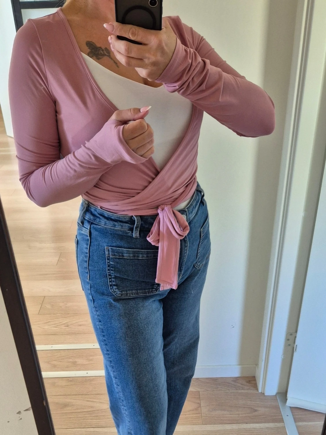 Rosa omlottopp med knytband - 2