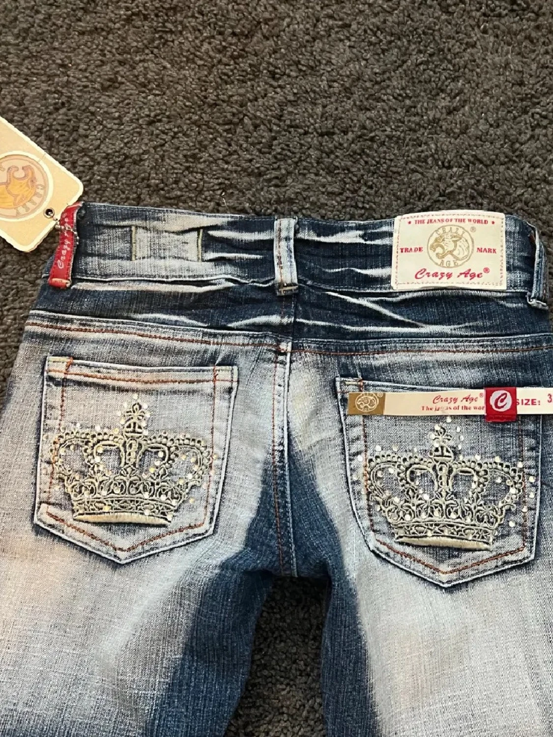 Blå slitna jeans med krona Crazy Age - 4