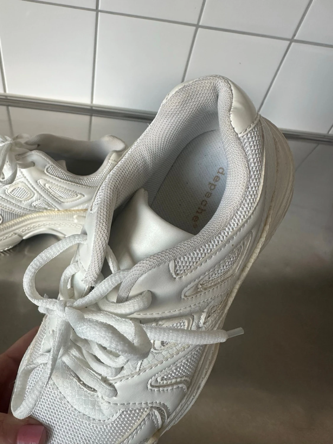 Vita chunky sneakers i mesh och skinn - 2