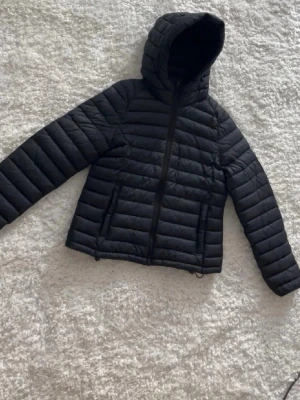 Svart dunjacka med huva från Peak Performance - Säljer en svart dunjacka från Peak Performance med huva och dragkedja framtill. Jackan har två sidofickor med dragkedja och quiltad design som ger en sportig look. Perfekt för kalla vinterdagar och enkel att matcha till olika outfits.