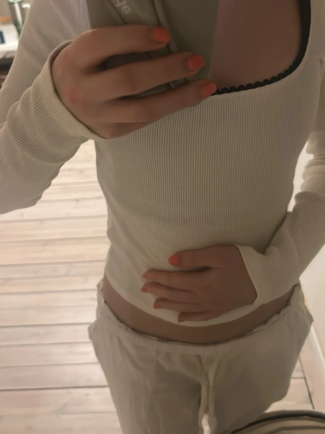 Vit ribbad långärmad topp - 2