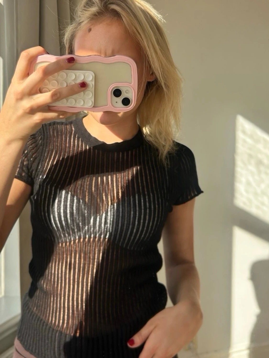 Svart transparent ribbad topp💖💖 - 1