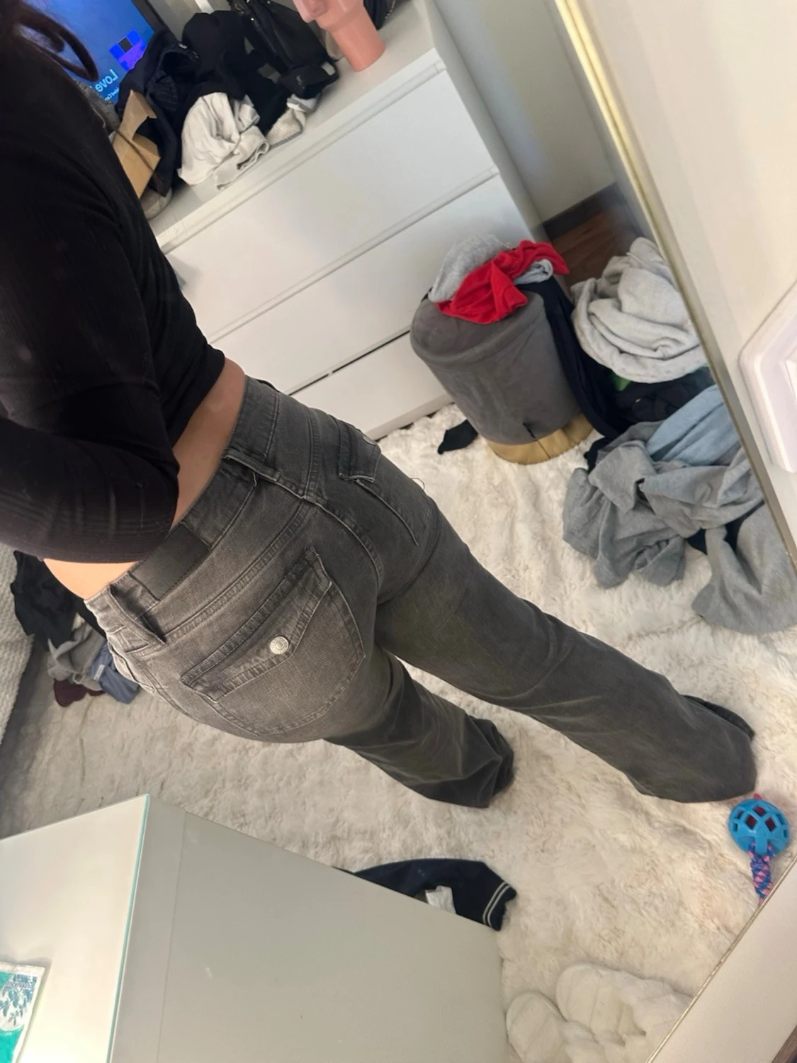 Gråa raka jeans med låg midja - 3