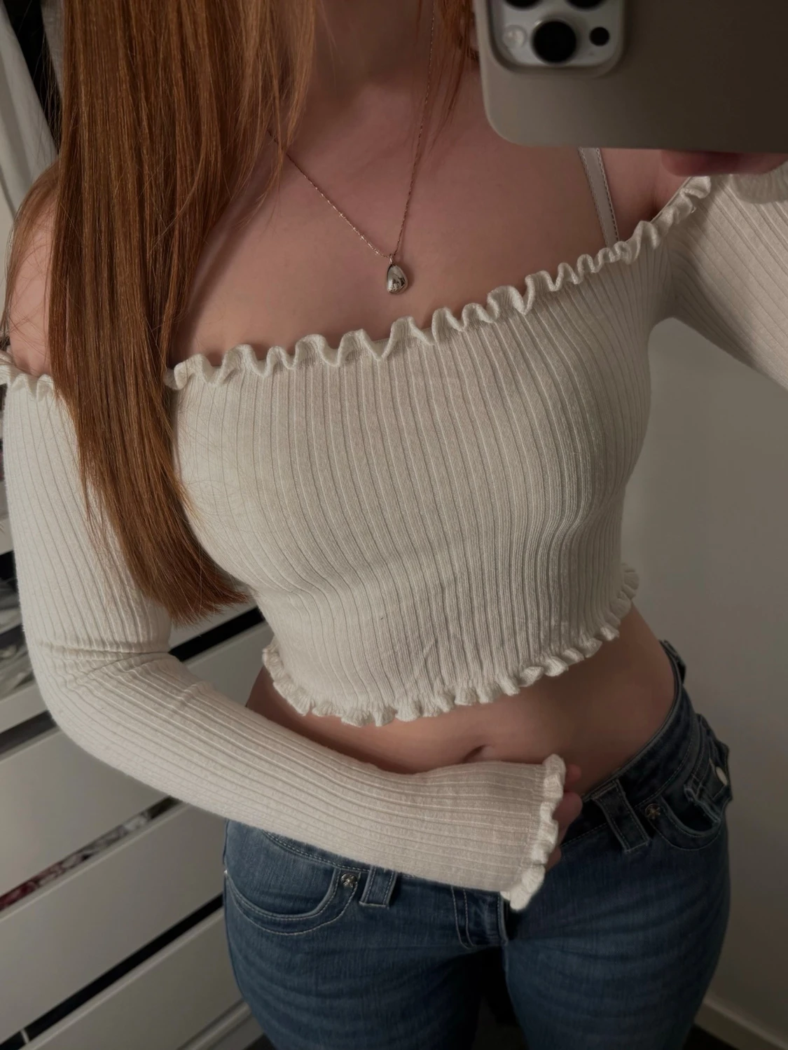 Offshoulder ribbad croppad topp