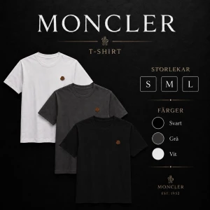 Moncler t-shirt, flera färger.  - Snygg t-shirt från Moncler med klassisk rund hals och korta ärmar. T-shirten har Monclers ikoniska logga i brunt/läder på bröstet och är tillverkad i mjuk bomull för en skön känsla. Perfekt basplagg för en clean och stilren look. Finns i färgen svart, vit eller grå. Flera storlekar finns. 