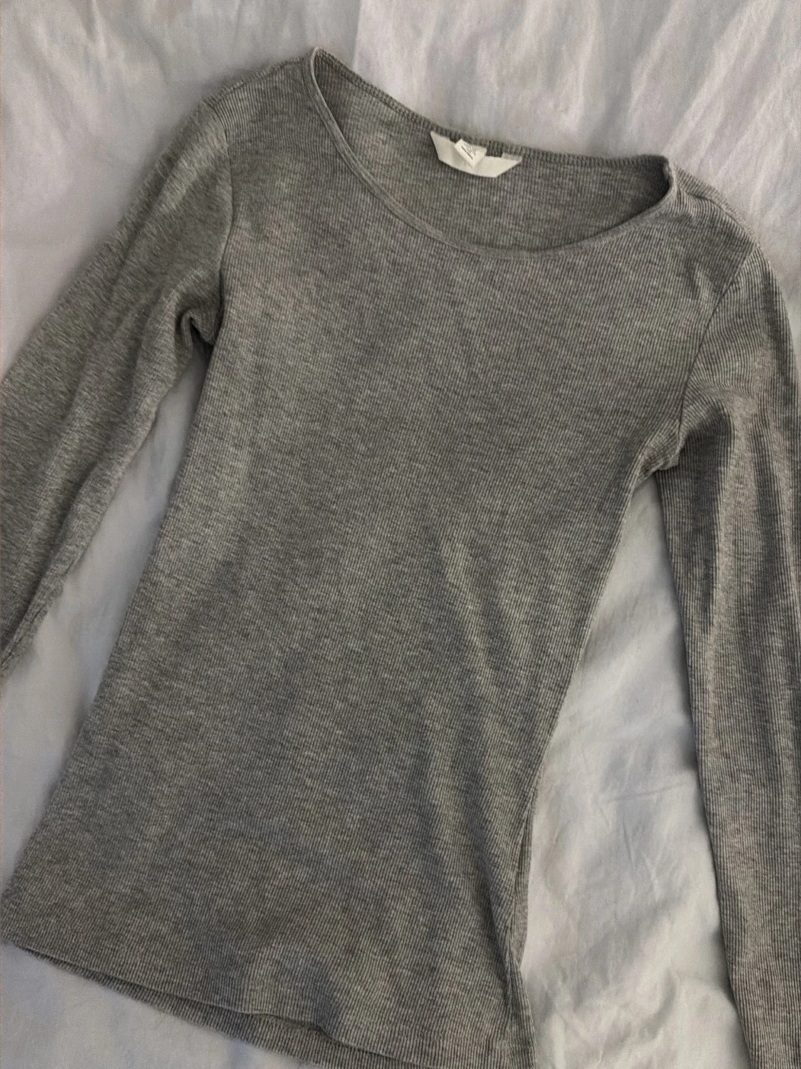 Grå ribbad långärmad topp H&M