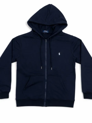 Marinblå hoodie från Polo Ralph Lauren - Snygg marinblå hoodie med dragkedja från Polo Ralph Lauren. Klassisk design med huva, dragsnören och kängurufickor. Liten vit logga broderad på bröstet. Tillverkad i mjukt bomullsmaterial som är perfekt för chill dagar.