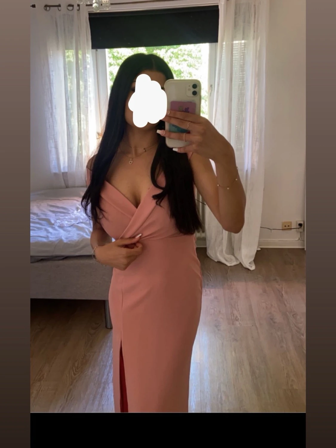 Ljusrosa off shoulder klänning - 2