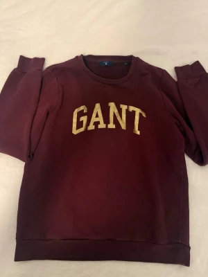Vinröd sweatshirt från GANT - Snygg vinröd sweatshirt från GANT med guldfärgad logga broderad på bröstet. Tröjan har rund halsringning, långa ärmar och ribbade muddar vid ärmslut och nederkant. Perfekt för en avslappnad och stilren look.