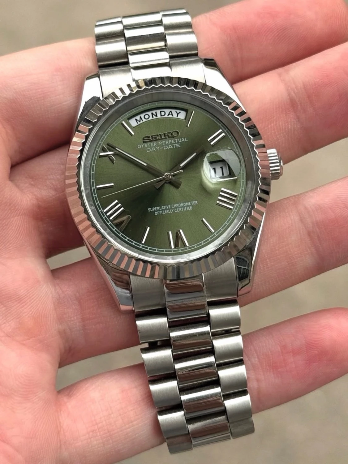 Seiko Date-just Mod Olive Green Dial Mod 36/39 - 3