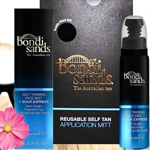 Bondi Sands Self Tan-kit! - Bondi Sands Self Tanning Face Mist 1 Hour Express 70 ml & en återanvändbar appliceringsvante. Ger en naturlig solkysst look och är dermatologiskt testad samt doftfri. Plomberat. 