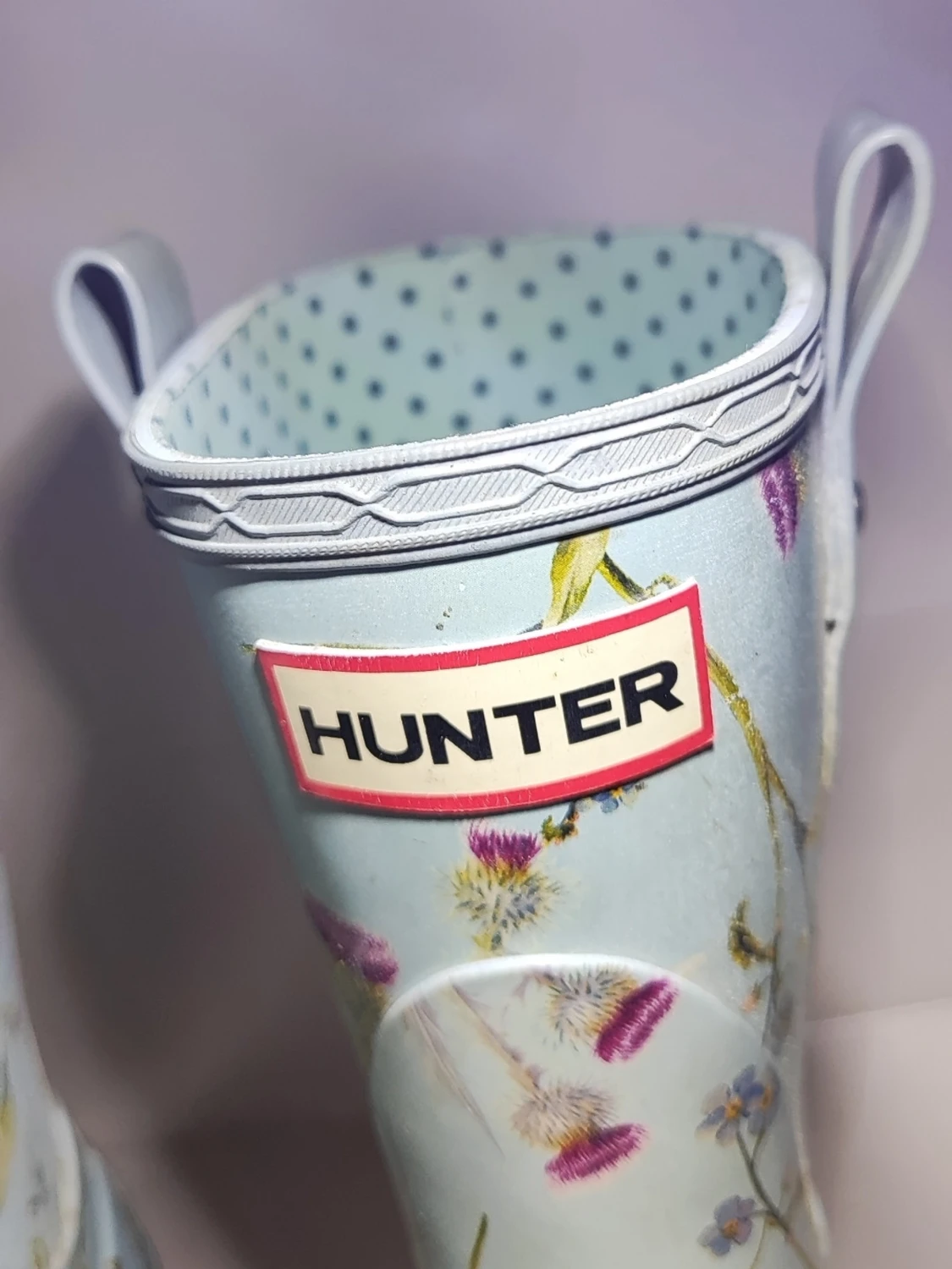 Ljusblå blommiga Hunter gummistövlar - 1