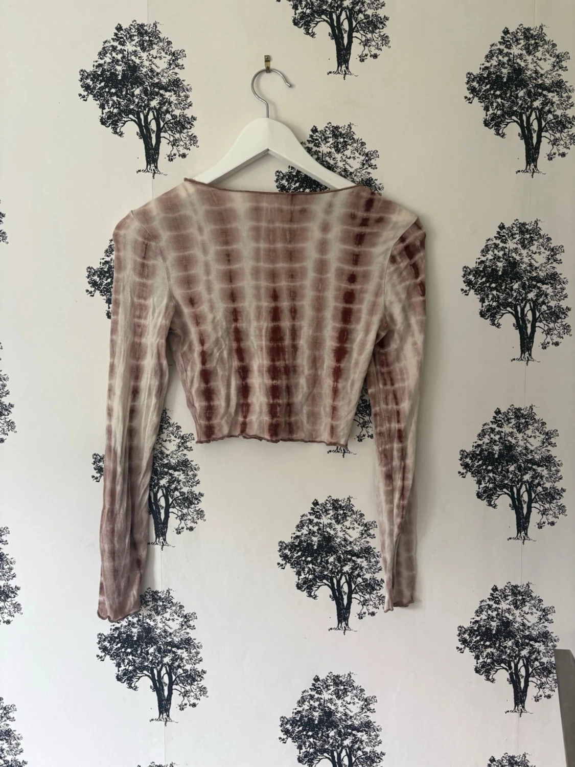 Brun tie-dye croppad långärmad topp - 1