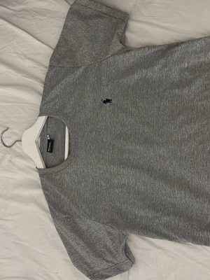 Grå t-shirt från Polo Ralph Lauren - Snygg grå t-shirt från Polo Ralph Lauren med klassisk mörkblå logga till bröstet. Tillverkad i mjuk bomull som känns skön mot huden. Perfekt till jeans eller shorts. Den är lite mindre i storleken och passa S också 