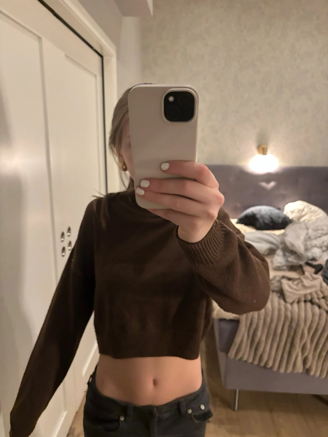 Brun croppad stickad tröja - 1