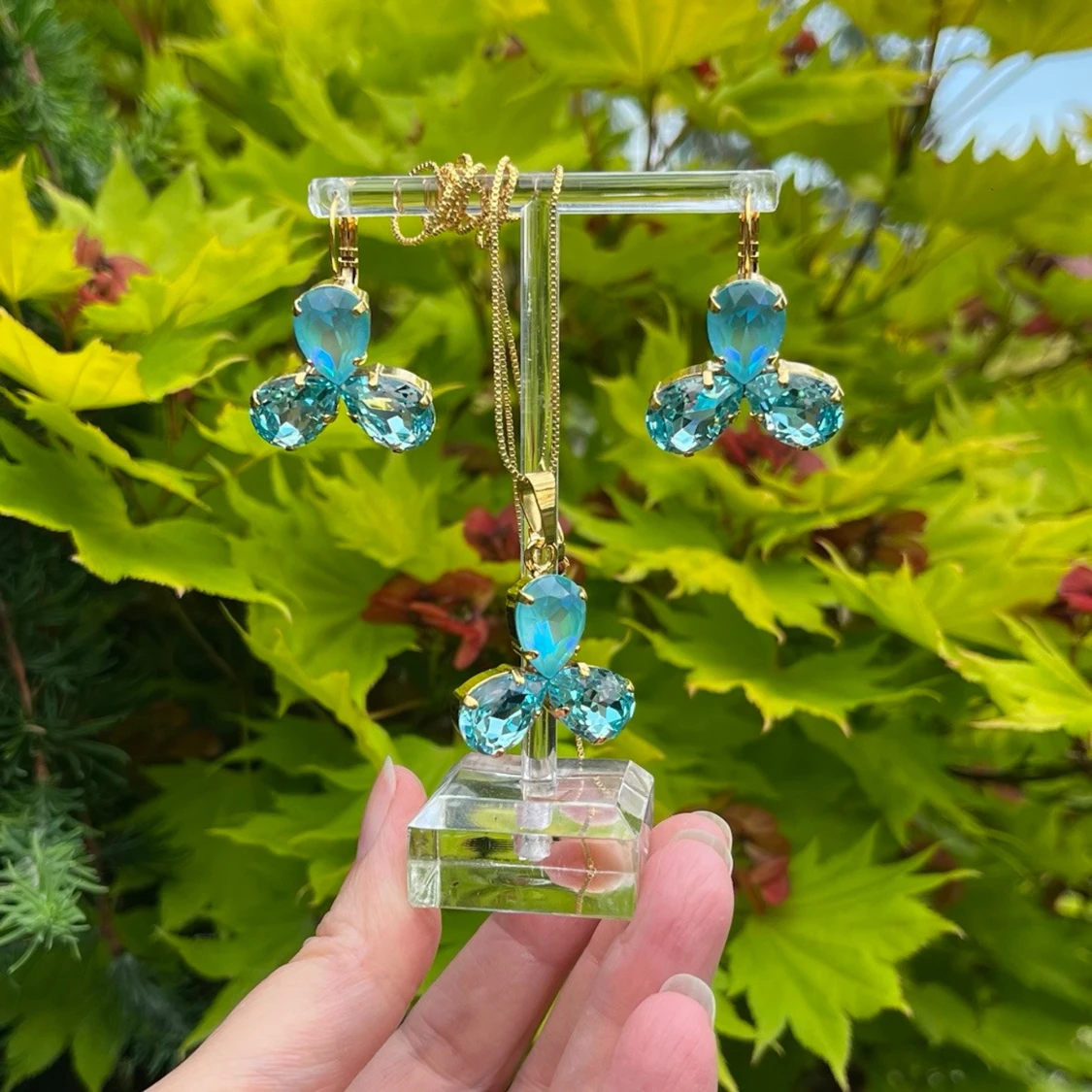 Smyckesset Halsband Örhängen Aquamarine  - 3