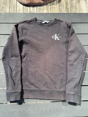 Grå sweatshirt från Calvin Klein - Snygg grå sweatshirt från Calvin Klein Jeans med klassisk CK-logga tryckt på bröstet. Tröjan har rund halsringning, ribbade muddar vid ärmslut och nederkant samt en avslappnad passform. Perfekt för en casual look.
