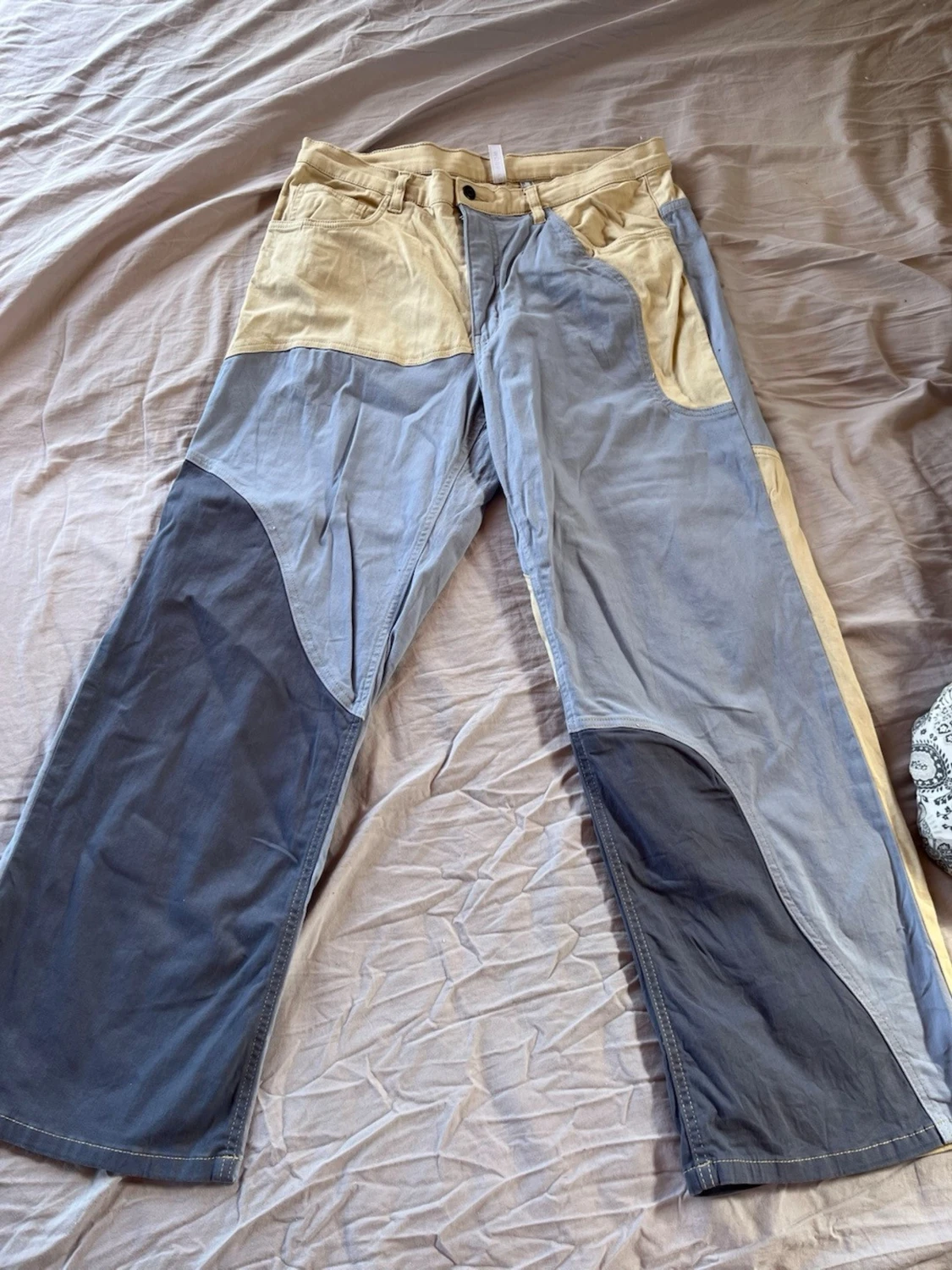 Patchwork jeans i beige och grå - 1