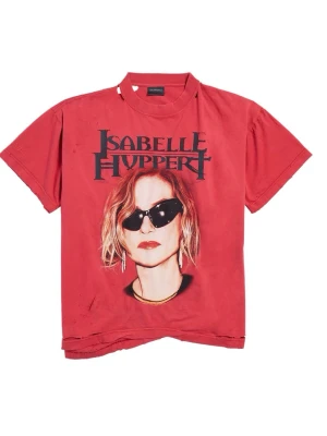 Balenciaga - Balenciaga pre-fall 2025 Distressed fanclub Isabelle Huppert boxy T-Shirt in faded red dry jersey Unisex Sz xs