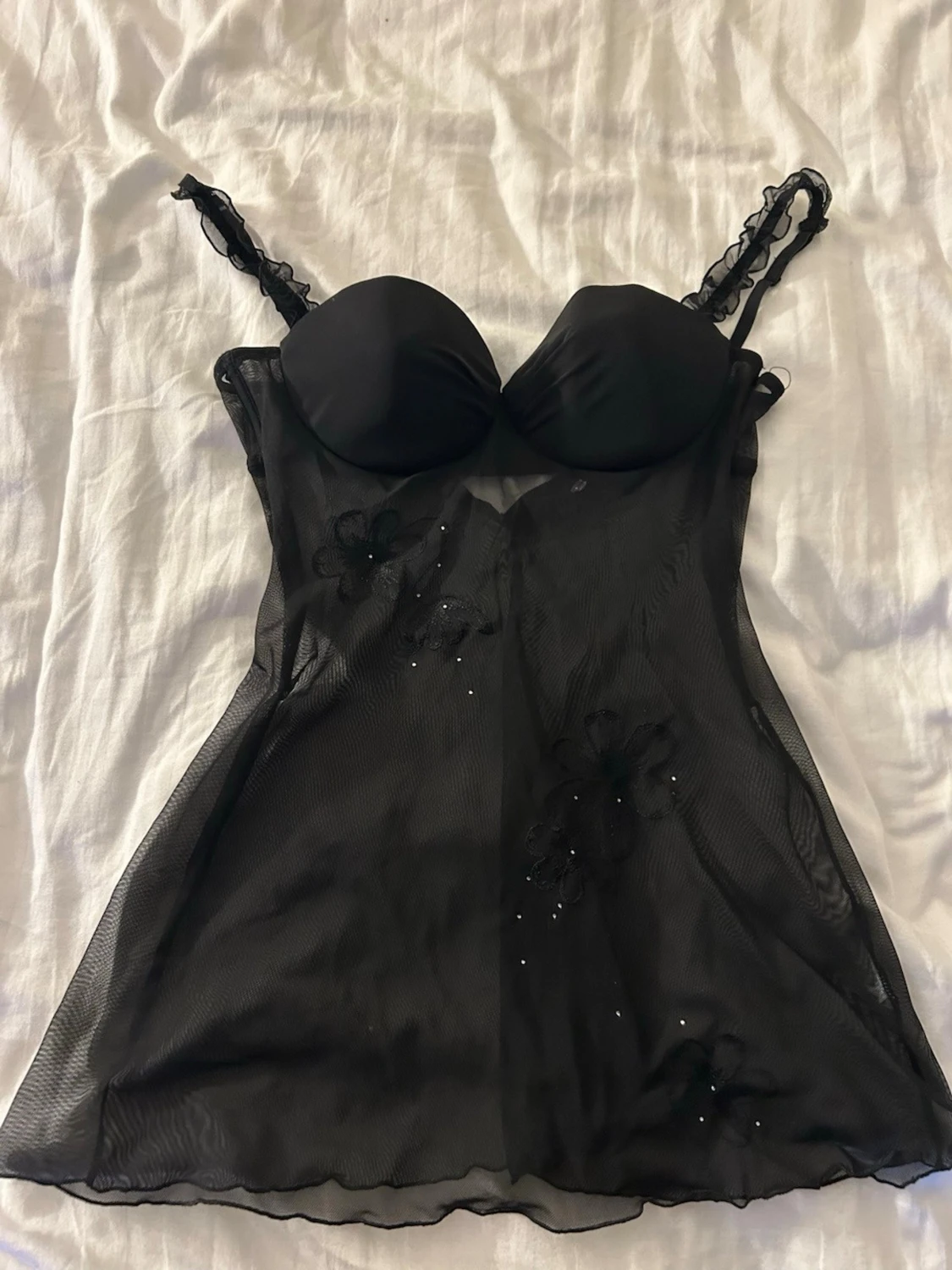 Svart mesh blomstermönstrad linnetopp - 1