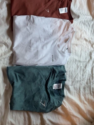Gymshark tshirts - Tre stycken gymshark tshirts i nyskick, super fina. Passar perfekt nu till sommaren. Alla passar samma storlek, XS-S! Kom med frågor och prisförslag🫱🏻‍🫲🏼