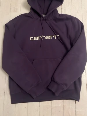 Lila Carhartt hoodie med logga - Snygg lila hoodie från Carhartt strl. large. Använt den en gång men den var för stor😔. Klassisk modell med huva, dragsko och magficka. Mjuk bomullskänsla och ribbade muddar vid ärmslut och nederkant. Perfekt för en avslappnad streetwear-look.