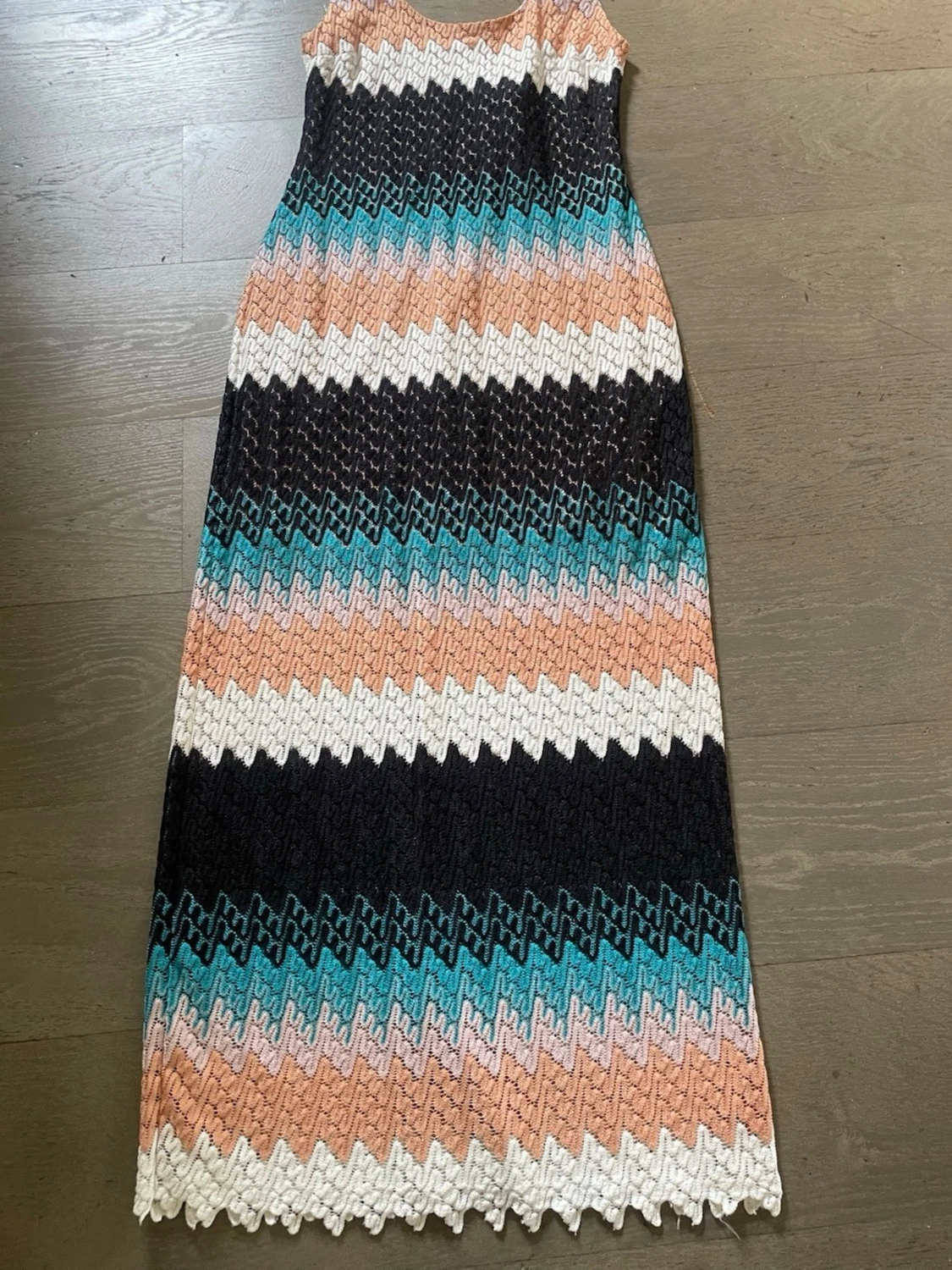 Lyxig Lång stickad klänning med zigzag-mönster - 2